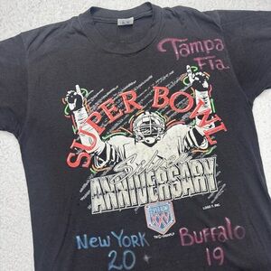 Vintage 90s Super Bowl XXV Mens Large Logo 7 Graphic‎ T Shirt Single Stitch USA